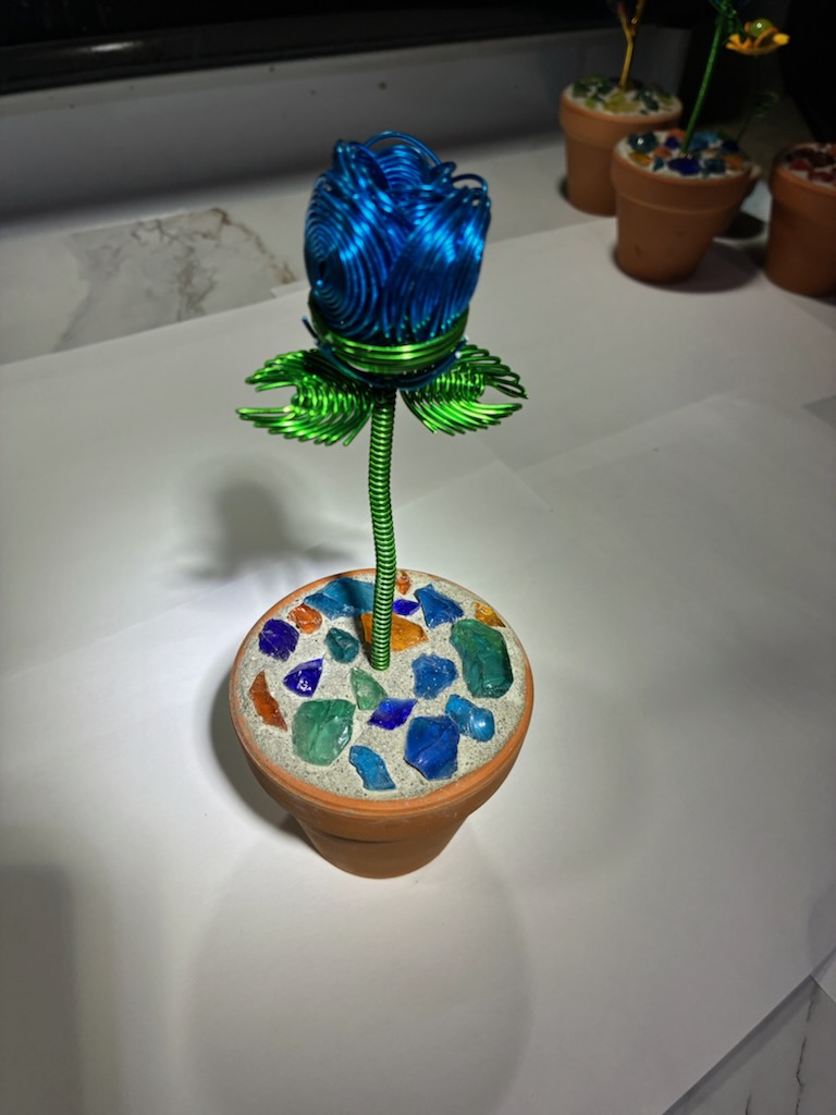 Blue Tupac Rose - handcrafted concrete art