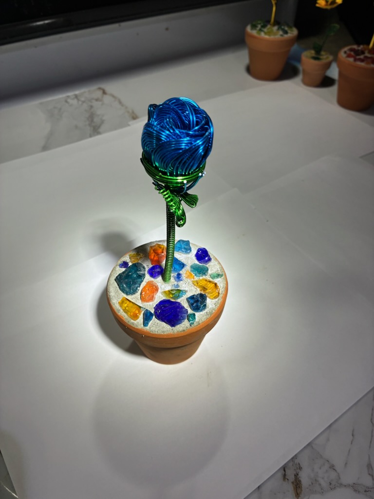 Blue Tupac Rose - handcrafted concrete art